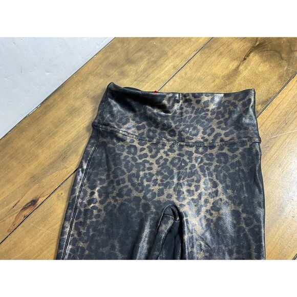 Spanx Gold & Black Faux Leather Leopard Print Leggings Mid Rise Size Small - Picture 2 of 8